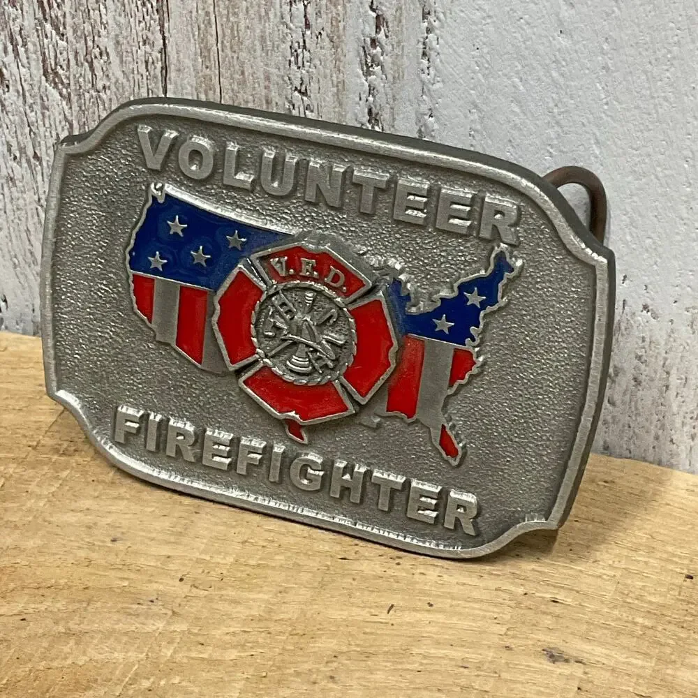 C J Volunteer Firefighter Belt Buckle 1998 Mens Patriotic‎ USA First Responder